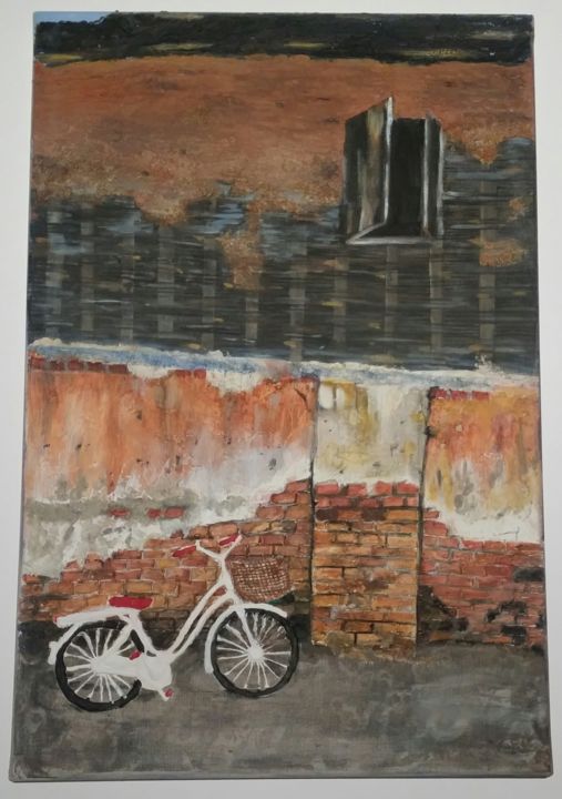 Peinture intitulée "Vélo Perdu.jpg" par Any Staub, Œuvre d'art originale