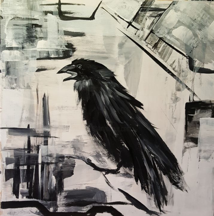 Painting titled "Raven" by Anya Komaristaia-Dumouchel, Original Artwork, Acrylic