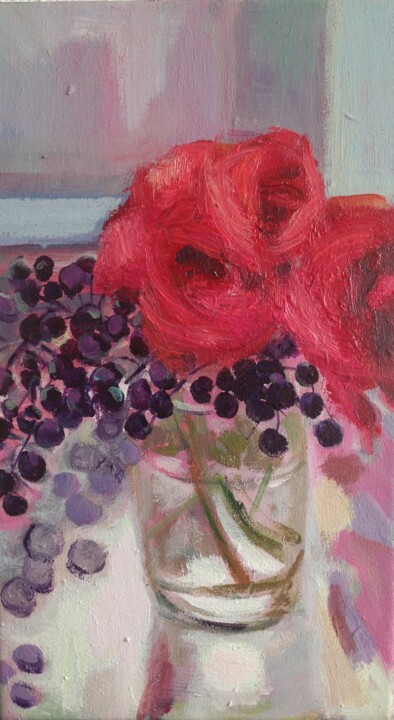 Painting titled "Roses Rouges" by Anyck Alvarez Kerloch, Original Artwork, Acrylic