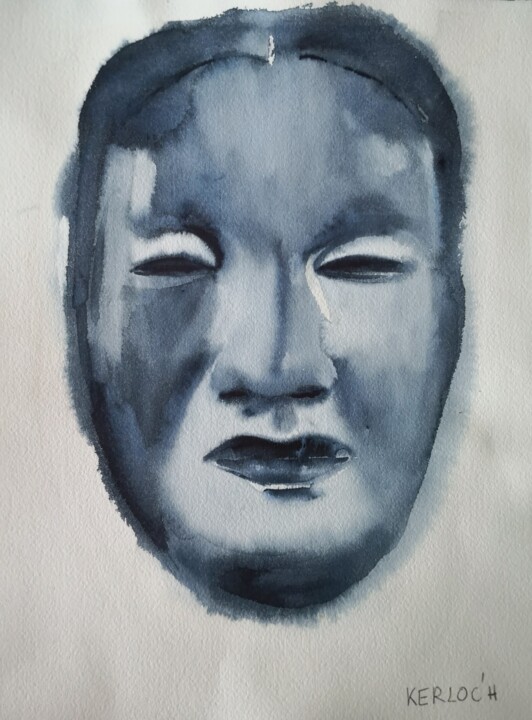 Peinture intitulée "Noh Mask #1" par Anyck Alvarez Kerloch, Œuvre d'art originale, Aquarelle