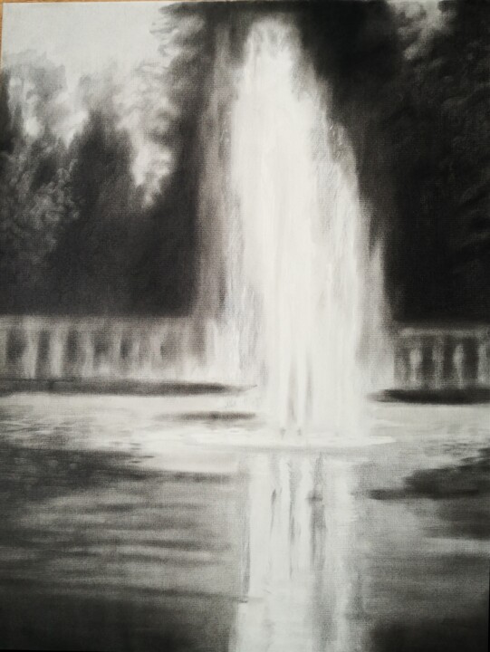Drawing titled "Fountain" by Anyck Alvarez Kerloch, Original Artwork, Charcoal