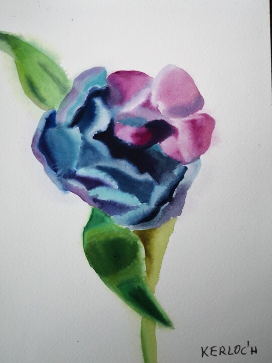 Malerei mit dem Titel "Purple Tulip" von Anyck Alvarez Kerloch, Original-Kunstwerk, Aquarell