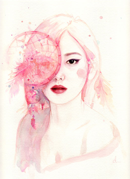 Painting titled "The dreamcatcher" by Anyse Alagama, Original Artwork, Watercolor