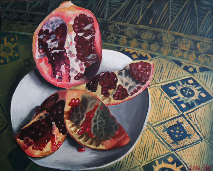 Painting titled "Pomegranate" by Anna Kadurina, Original Artwork, Acrylic