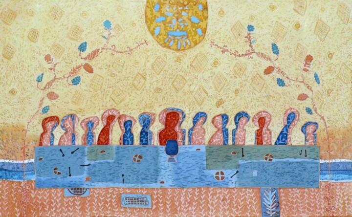 Art textile intitulée "Тайная Вечеря" par Anzhela Golodetskaia, Œuvre d'art originale, Tissu