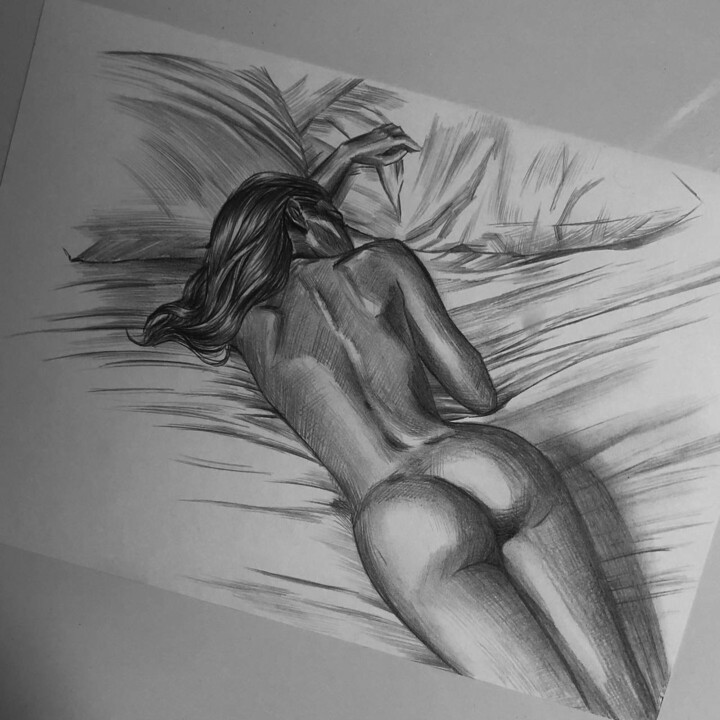 Рисунок под названием "обнаженная спящая д…" - Анжела Карпова, Подлинное произведение искусства, Карандаш