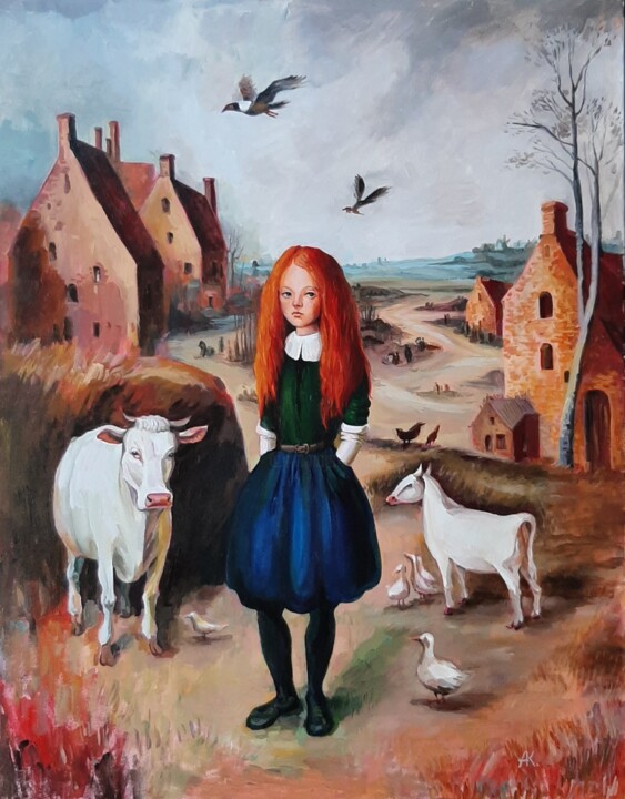 Картина под названием "Rose visiting Peter" - Анжелика Кондрационова, Подлинное произведение искусства, Акрил