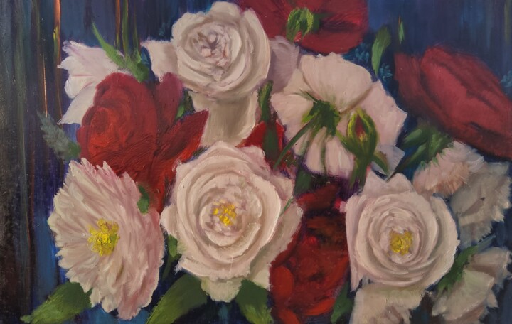 Painting titled "Rose Painting Flowe…" by Anzhelika Izzi, Original Artwork, Oil