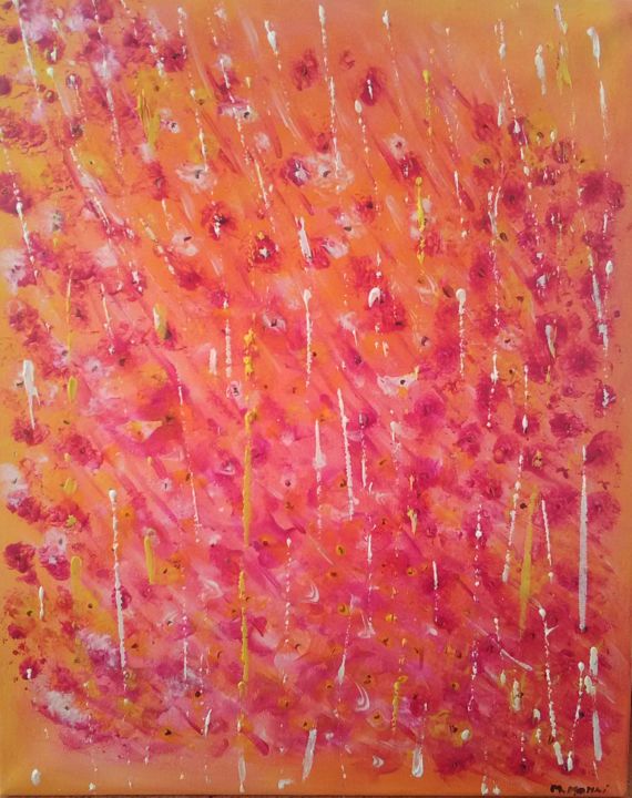 Painting titled "Pink flowers" by Marion Myriam, Original Artwork, Acrylic