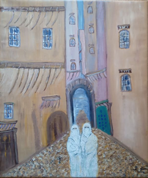 Peinture intitulée "La casbah d'Alger" par Marion Myriam, Œuvre d'art originale, Huile