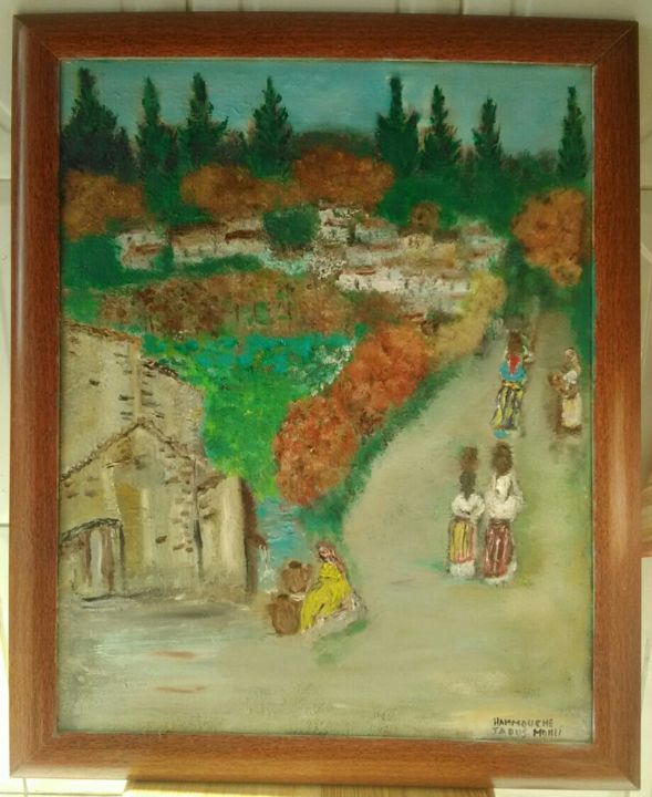 Painting titled "campagne kabylie" by Taous Hammouche, Original Artwork, Oil