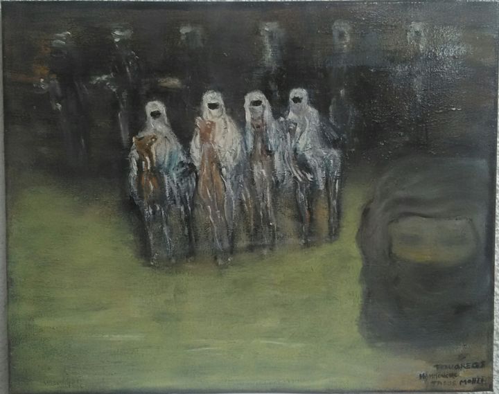 Painting titled "Les touaregs" by Taous Hammouche, Original Artwork, Oil