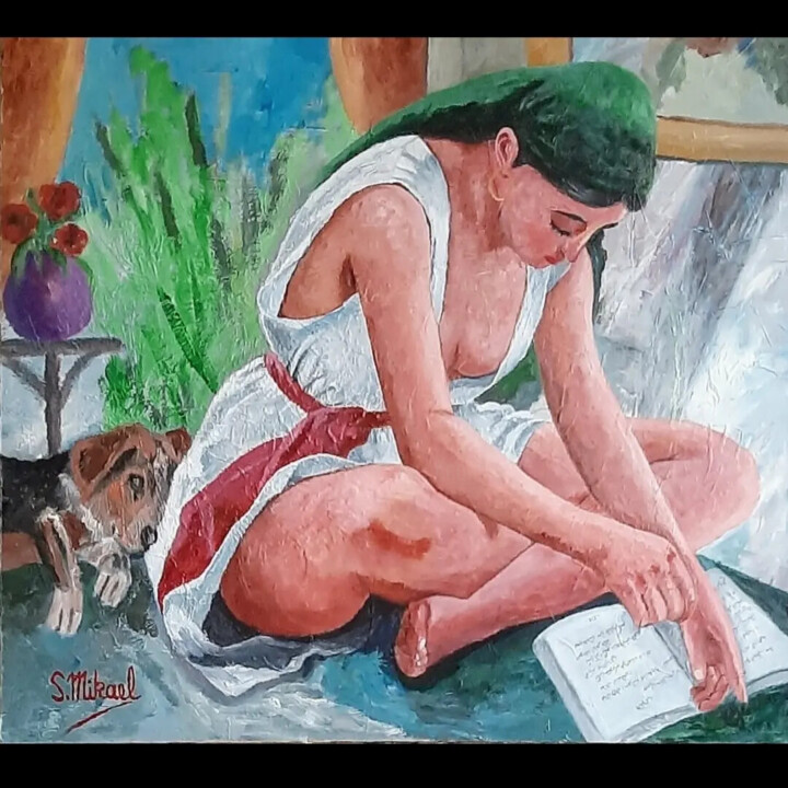 Peinture intitulée "The Reader of the P…" par Michael Aoun, Œuvre d'art originale, Acrylique