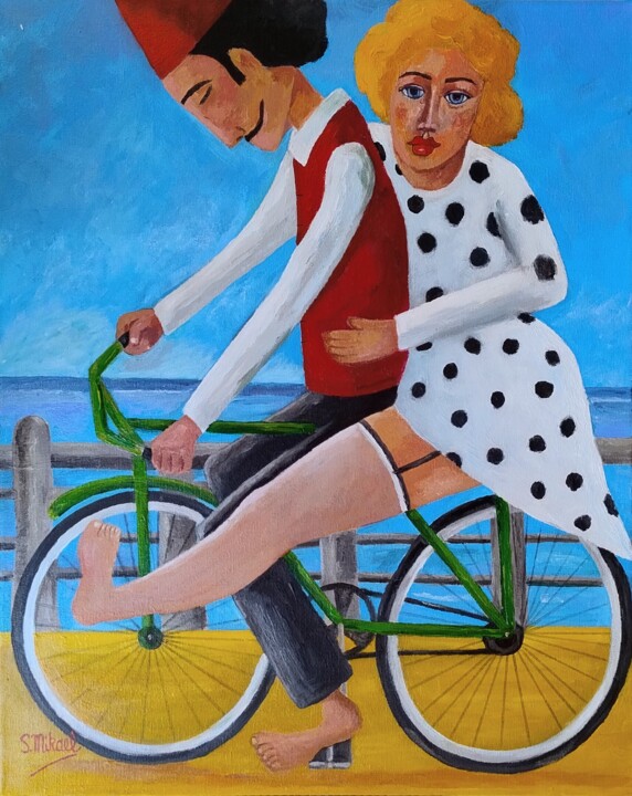 Painting titled "A morning promenade" by Michael Aoun, Original Artwork, Acrylic Mounted on Wood Stretcher frame