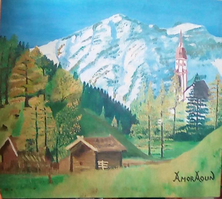 Peinture intitulée "Paysage" par Amor Aoun, Œuvre d'art originale, Huile