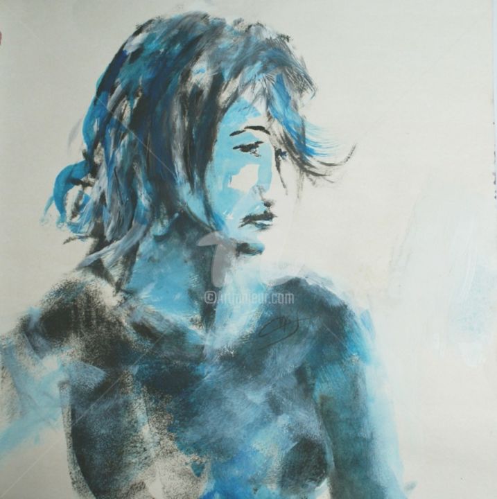 Peinture intitulée "bleu-portrait.jpg" par Chris ', Œuvre d'art originale, Acrylique