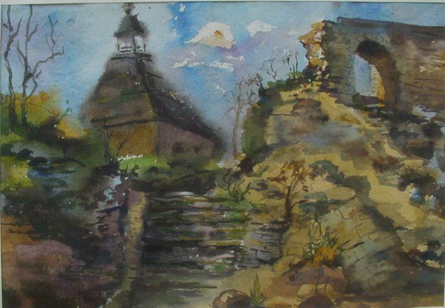 Malarstwo zatytułowany „Town _Watercolour_3…” autorstwa Arteforte, Oryginalna praca