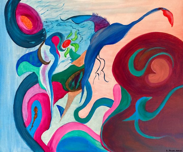Painting titled "Amniotic World" by A.Pages-Bailly, Original Artwork, Acrylic