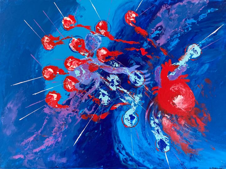 Painting titled "Exploded Heart" by A.Pages-Bailly, Original Artwork, Acrylic