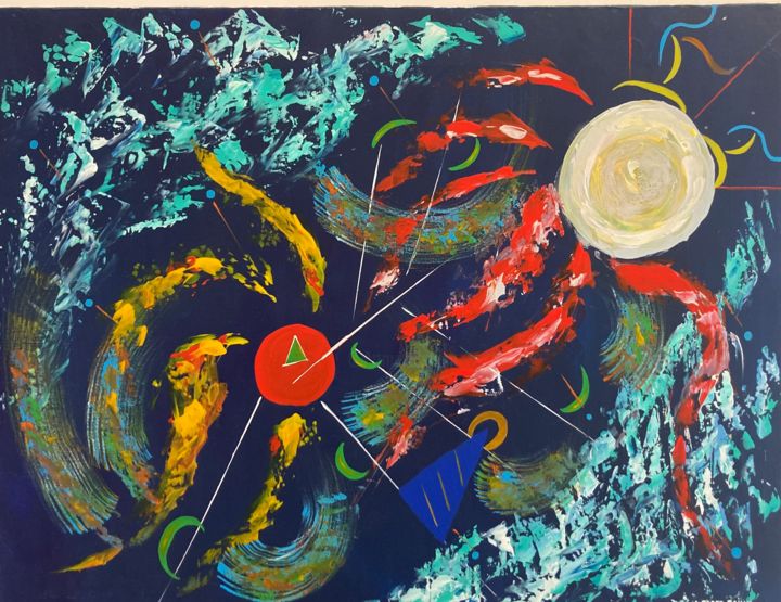 Painting titled "Météorite Lunaire" by A.Pages-Bailly, Original Artwork, Acrylic