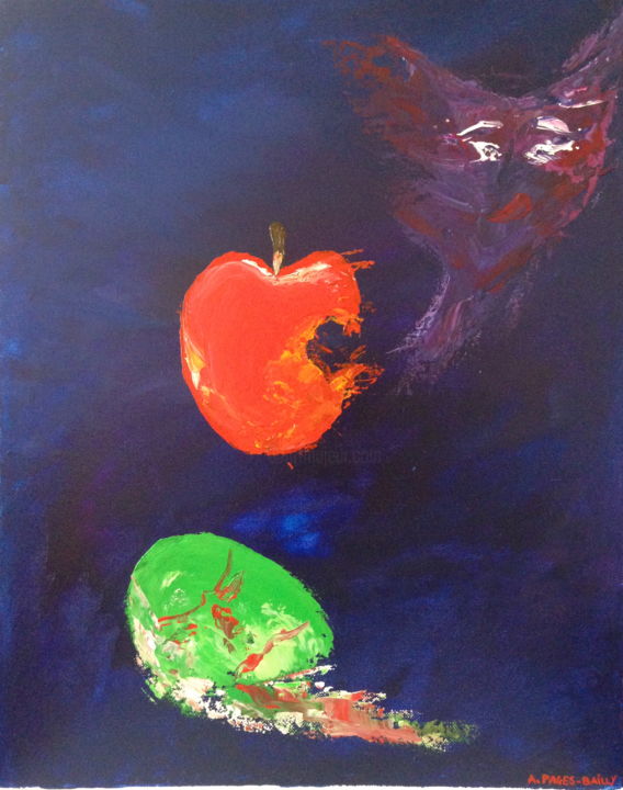 Painting titled "Le Fruit Défendu" by A.Pages-Bailly, Original Artwork, Acrylic