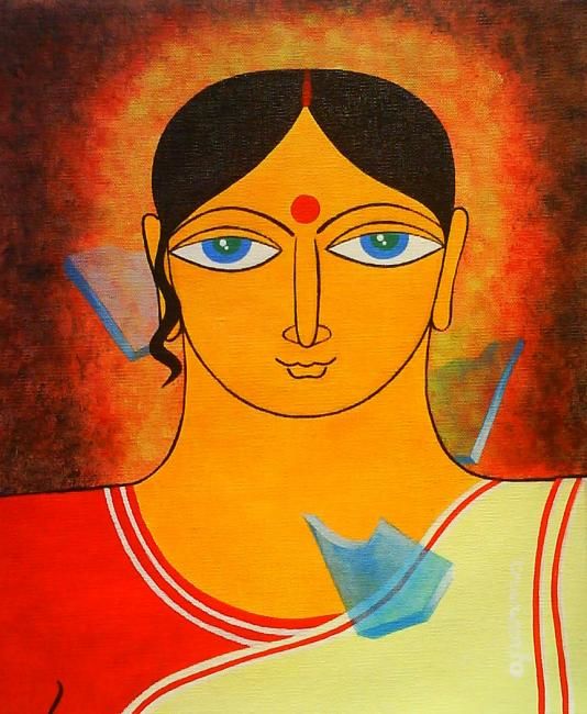 Painting titled "Indian Married Woman" by Aparna Dixit, Original Artwork, Oil