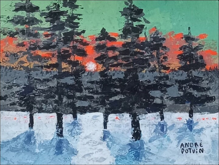 Painting titled "Ombrage d'hiver" by André Potvin, Original Artwork, Acrylic