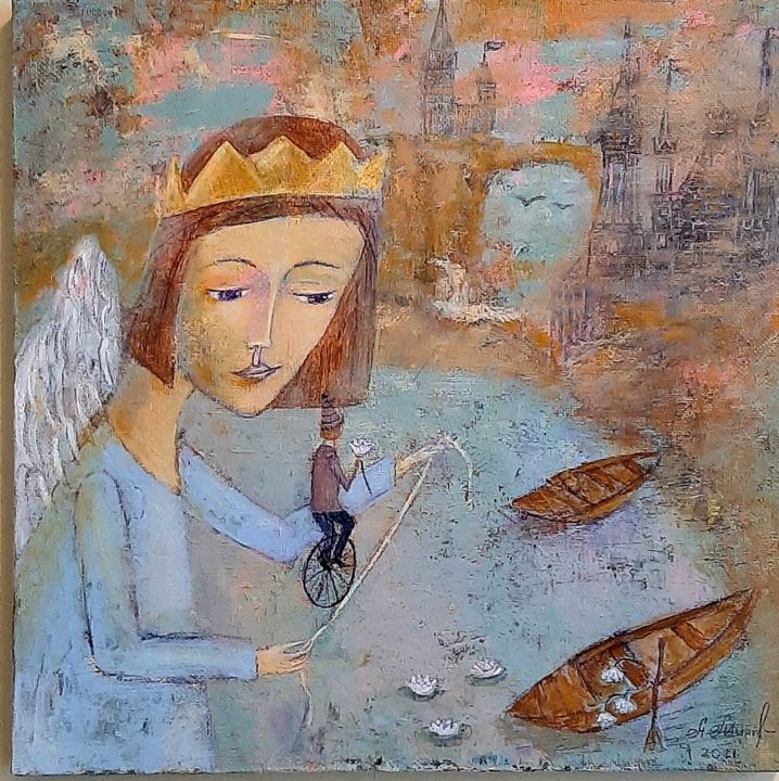 Painting titled "Путь" by Anna Milkis, Original Artwork, Acrylic Mounted on Wood Stretcher frame