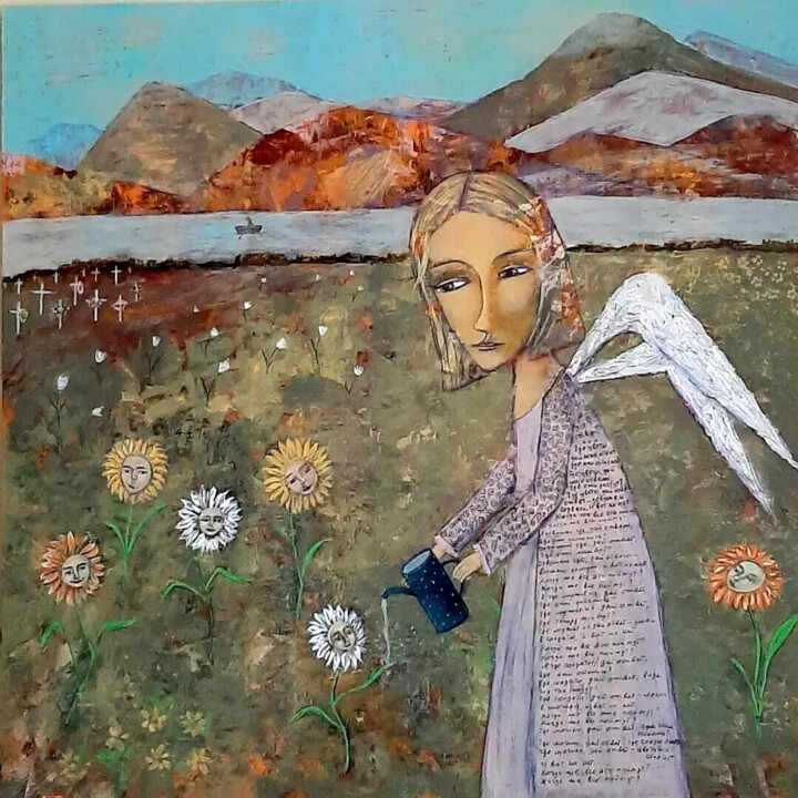 Painting titled "Где цветы?" by Anna Milkis, Original Artwork, Acrylic