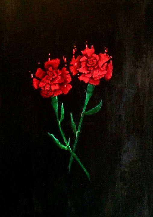 Painting titled "Fallen carnations /…" by Pavel Frantsev, Original Art, Acrylic Mounted on Stretcher frame