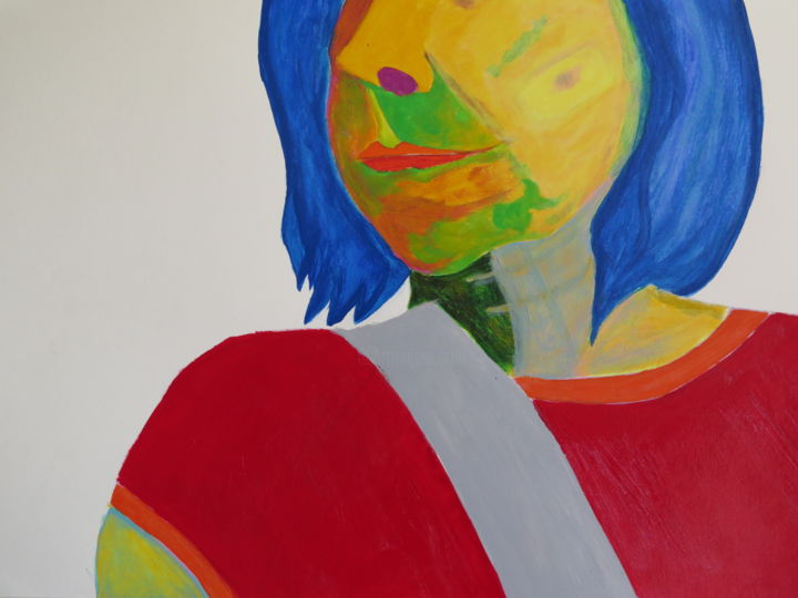 Painting titled "Portrait Rouge Bleu…" by Adriana Pessolato, Original Artwork, Acrylic