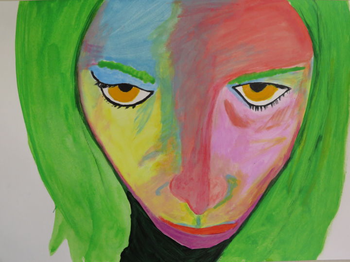 Painting titled "Portrait Vert" by Adriana Pessolato, Original Artwork, Acrylic