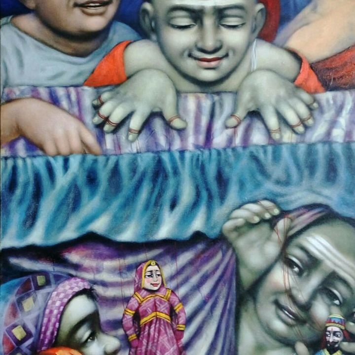 Painting titled "Puppet show" by Apet Pramod, Original Artwork, Acrylic