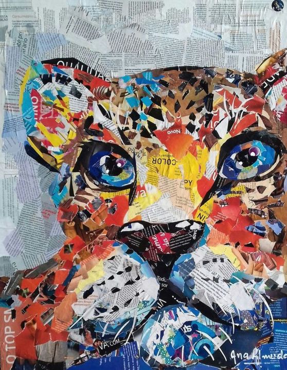 Colagens intitulada "Leopardo" por Ana Almeida, Obras de arte originais, Colagens