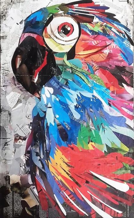 Collagen mit dem Titel "Papagaio" von Ana Almeida, Original-Kunstwerk, Collagen