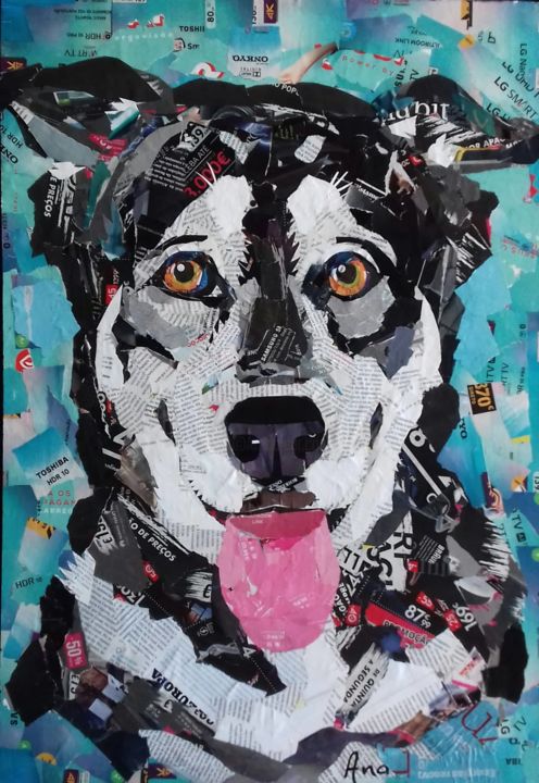 Collages intitulée "Dog" par Ana Almeida, Œuvre d'art originale, Collages
