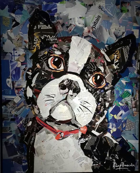 Collages intitolato "chien" da Ana Almeida, Opera d'arte originale, Collages