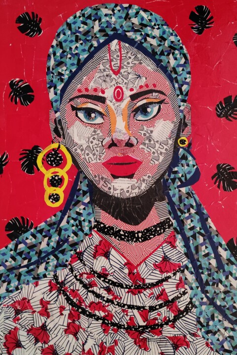 "Hindu" başlıklı Kolaj Ana Almeida tarafından, Orijinal sanat, Kolaj Ahşap Sedye çerçevesi üzerine monte edilmiş