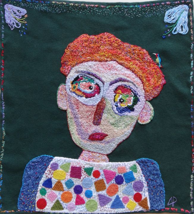 Art textile intitulée "le-clown-aux-cheveu…" par Apignat, Œuvre d'art originale