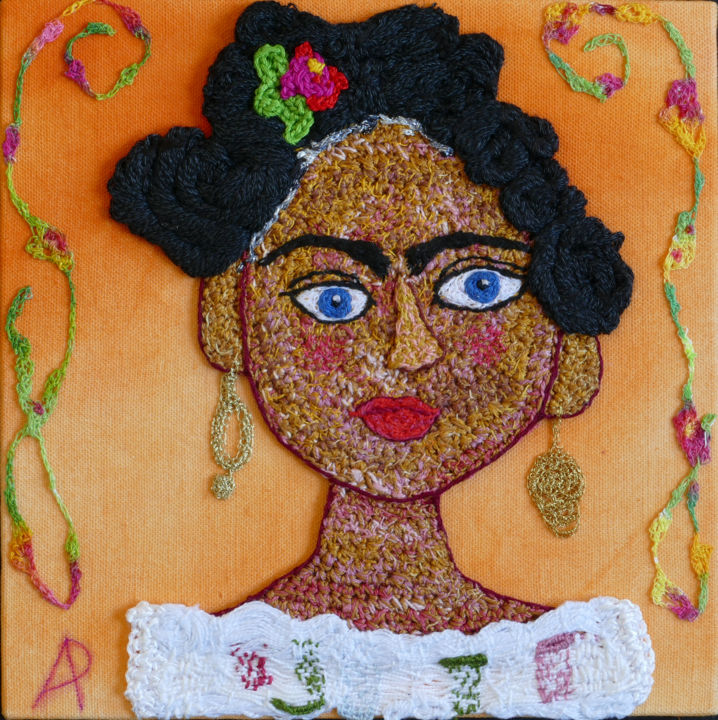Textielkunst getiteld "Frida" door Apignat, Origineel Kunstwerk, Draad