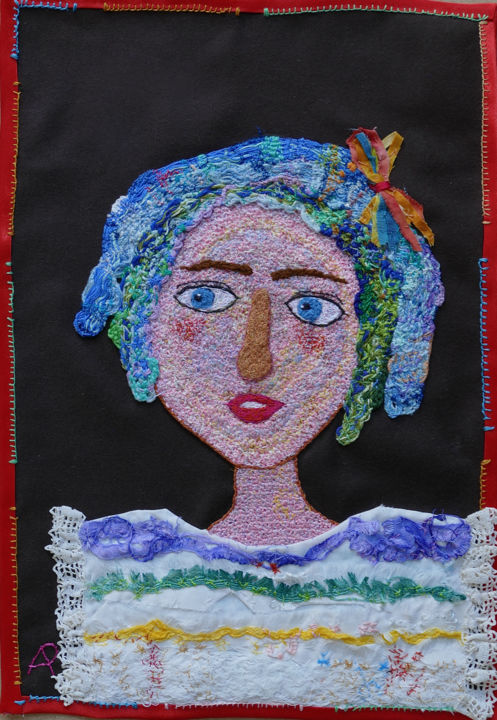 Art textile intitulée "Suzon" par Apignat, Œuvre d'art originale, Broderie