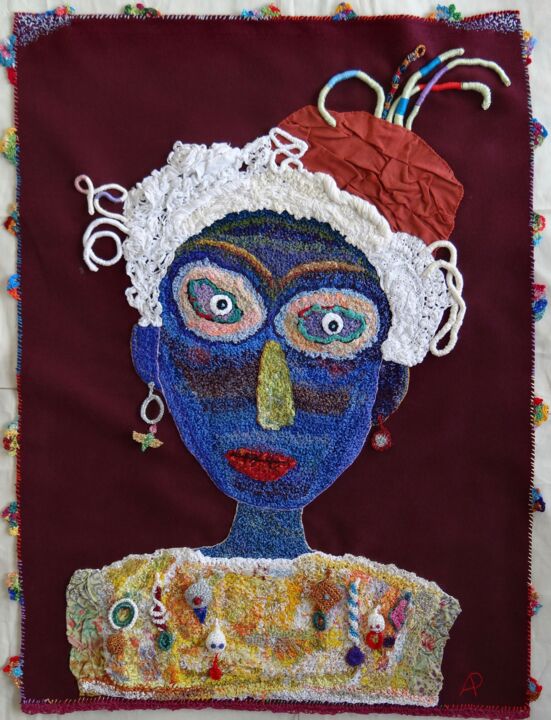 Art textile intitulée "MLa Belle médaillée" par Apignat, Œuvre d'art originale, Broderie