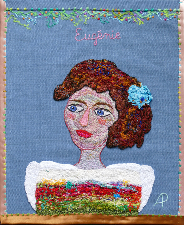Textile Art titled "Eugénie 1ère" by Apignat, Original Artwork, Embroidery