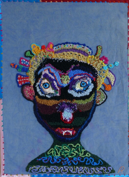 Textile Art με τίτλο "Grrrr...!" από Apignat, Αυθεντικά έργα τέχνης, Κέντημα