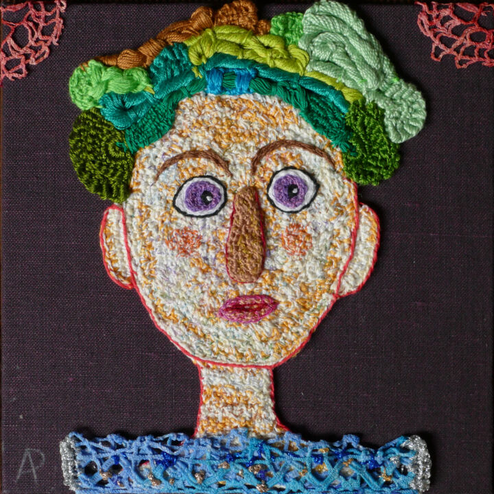 Textielkunst getiteld "Proserpine" door Apignat, Origineel Kunstwerk, Borduurwerk