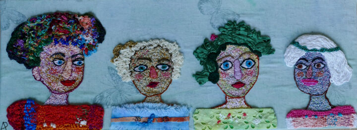 Art textile intitulée "Les quatre filles d…" par Apignat, Œuvre d'art originale, Broderie