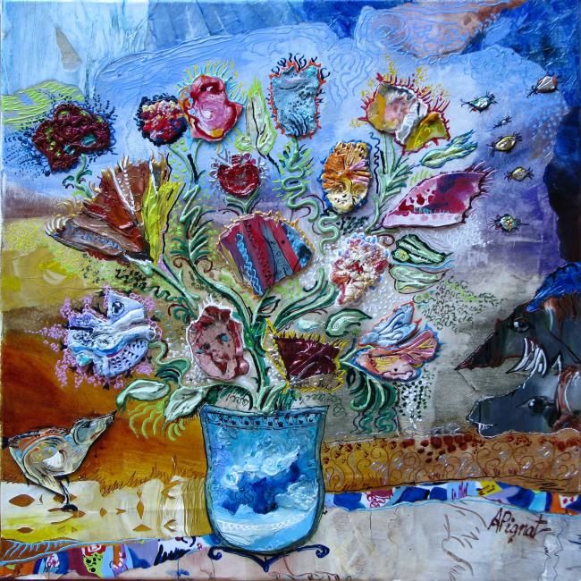 Painting titled "les fleurs de la fe…" by Apignat, Original Artwork