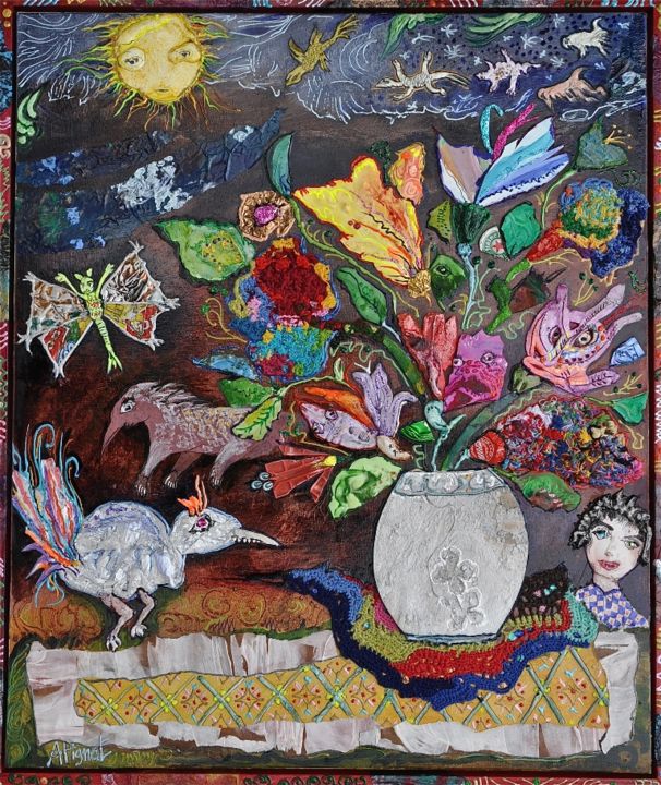 Painting titled "les-fleurs-et-les-b…" by Apignat, Original Artwork