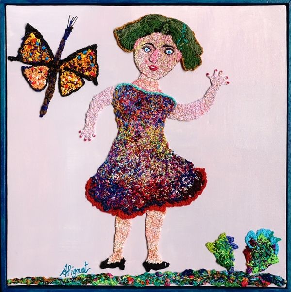 "Le papillon menaçant" başlıklı Tekstil Sanatı Apignat tarafından, Orijinal sanat, İplik
