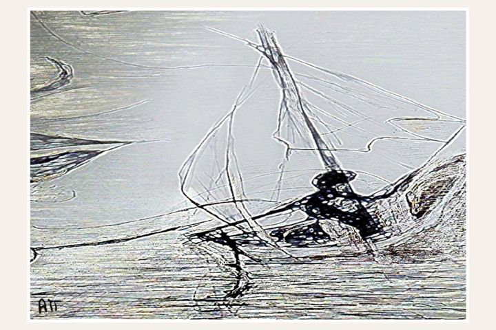 Peinture intitulée "Barque sur la grève" par Alexandre Podgorny, Œuvre d'art originale